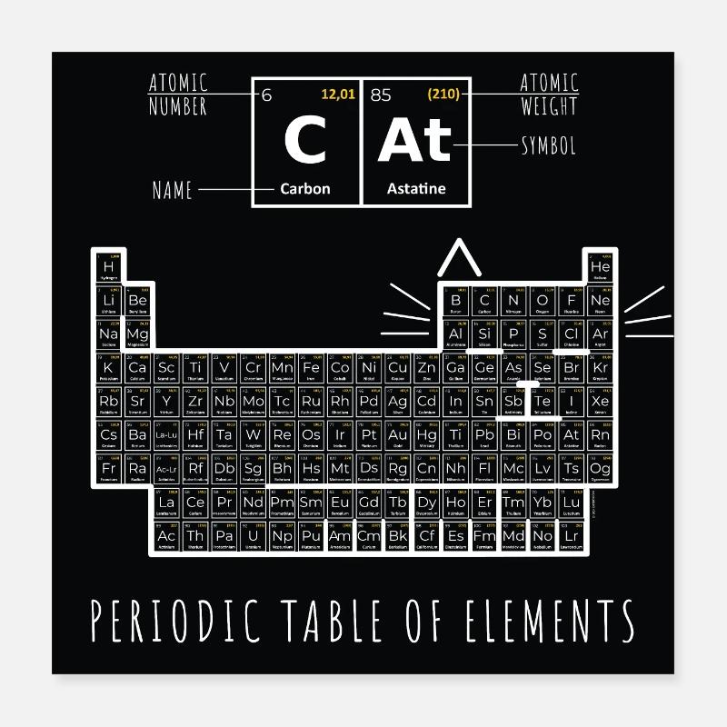 Tableau périodique des éléments, chat Poster 40 x 40 cm