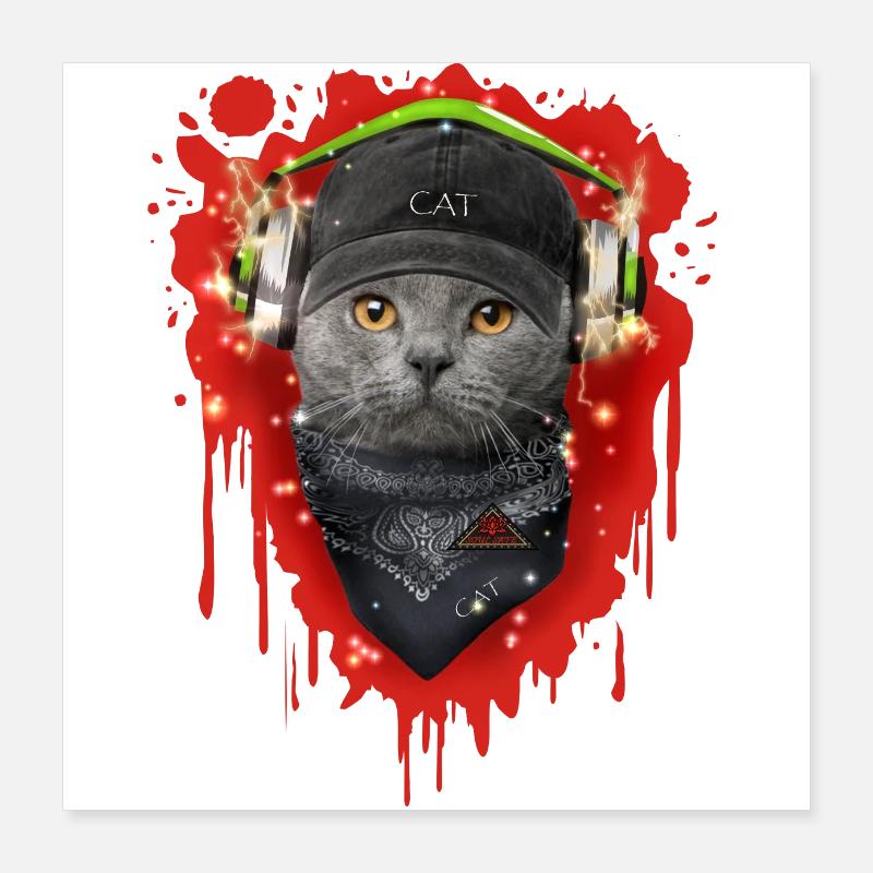 Katze trägt Kopfhörer Poster 40x40 cm