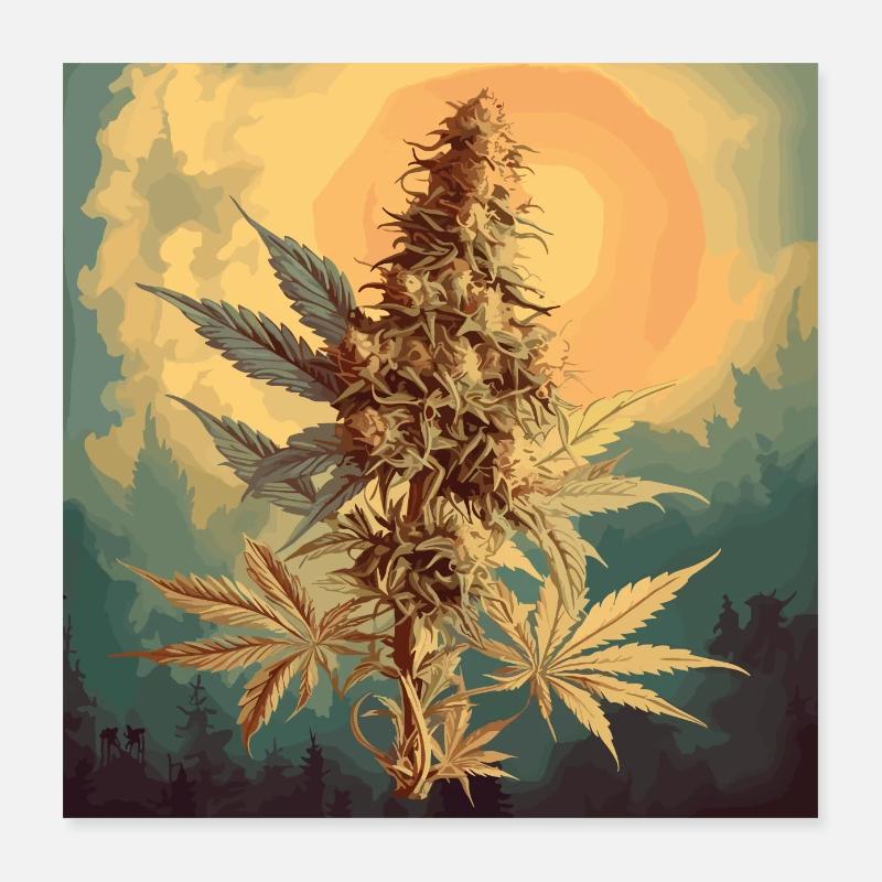 Silhouette di Cannabis della Foresta Poster 40x40 cm