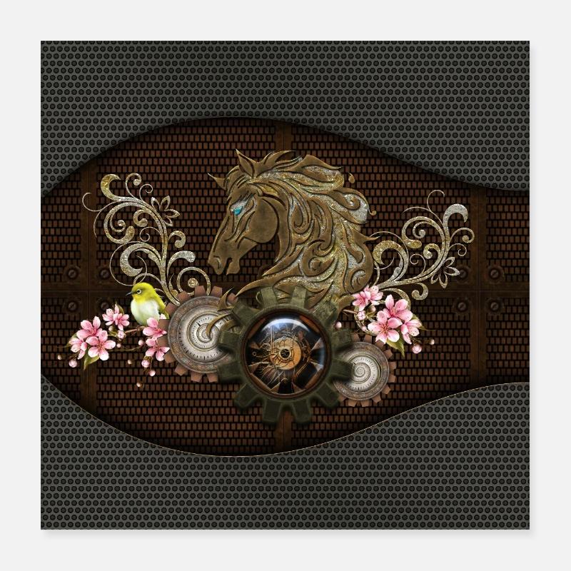 Dieses einzigartige Steampunk-Pferd mit Blumen Poster 40x40 cm