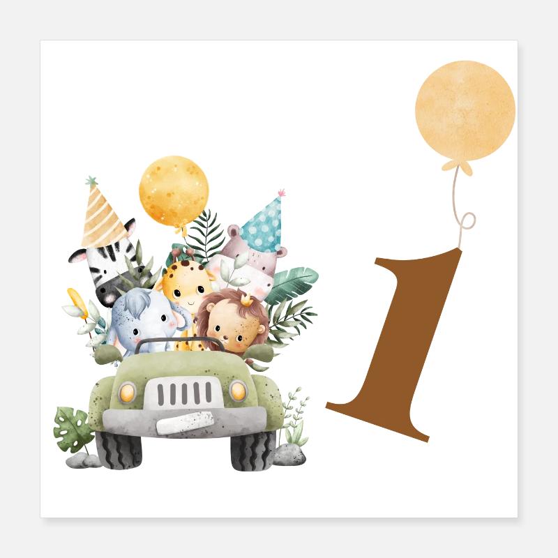 1e anniversaire safari Poster 40 x 40 cm
