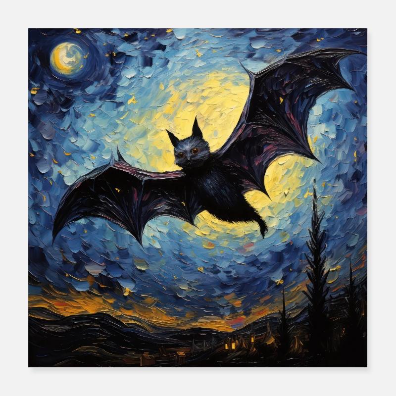 fledermaus, van gogh, sternennacht, tier Poster 40x40 cm