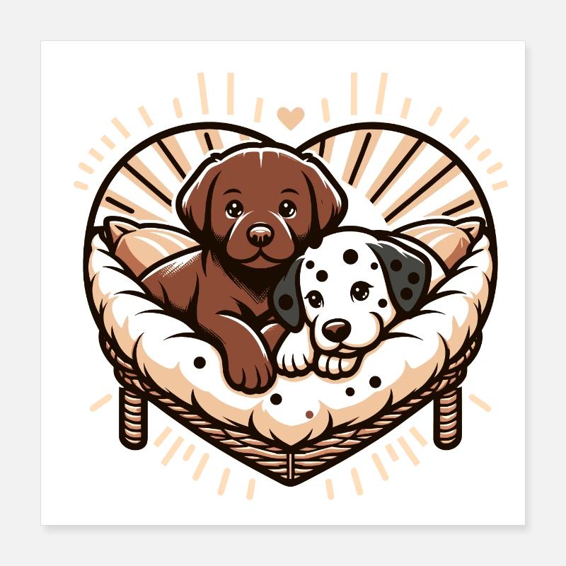 Kuschelnde Hunde Poster 40x40 cm