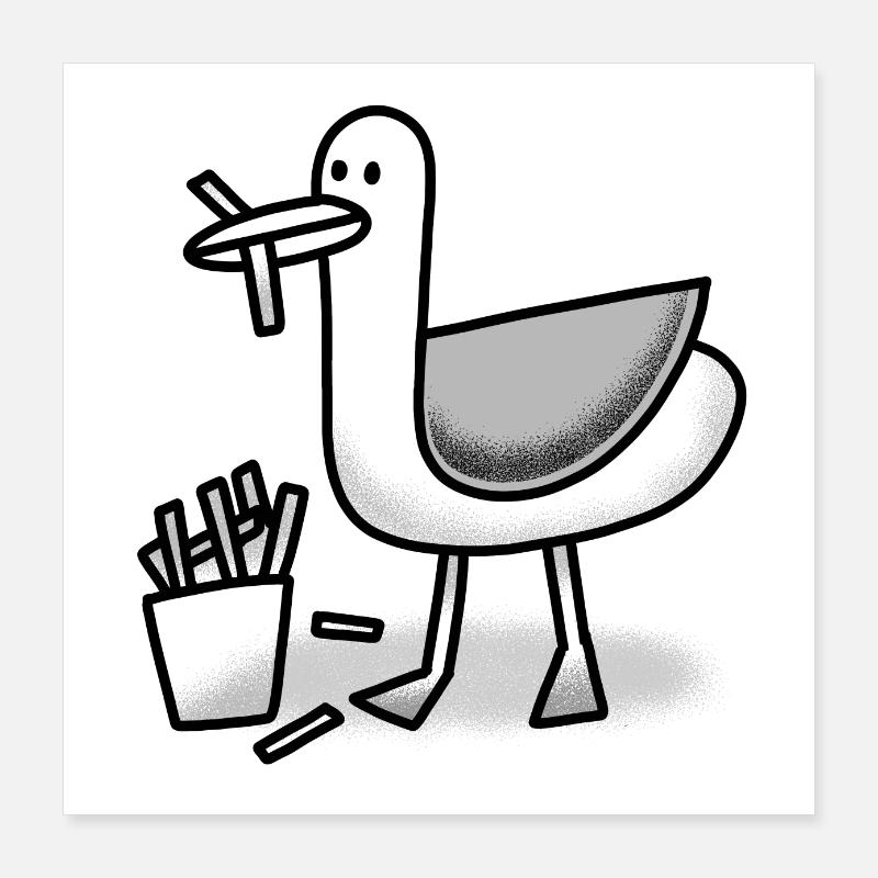 Mouette avec un Chippy dans son bec Poster 40 x 40 cm