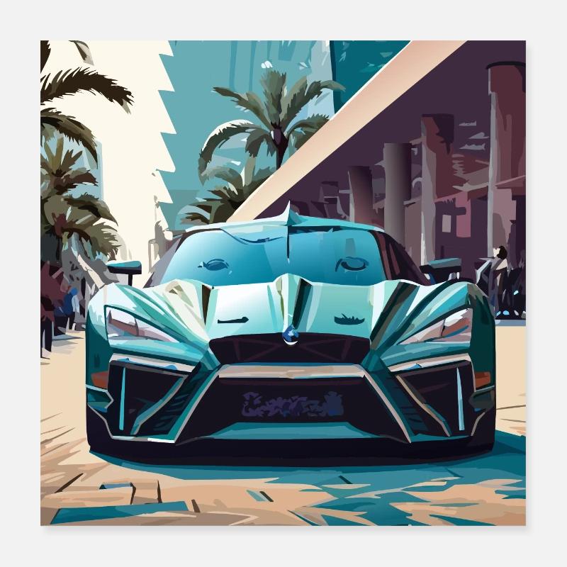 Voiture spatiale bleue à Miami (Miami Collection) Poster 40 x 40 cm