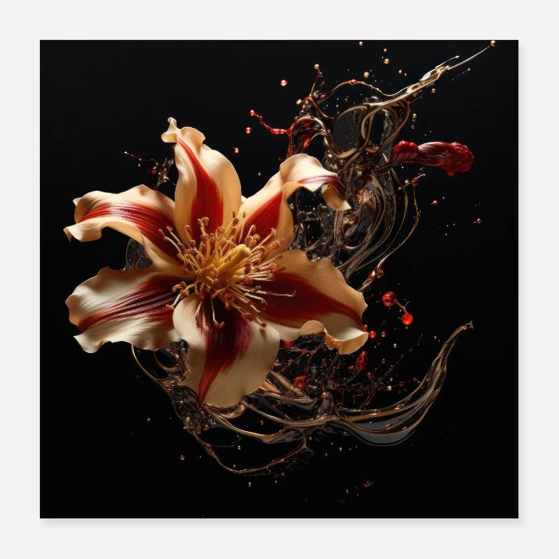Luxe Glamour Fleur Fluide Abstrait Poster 40 x 40 cm