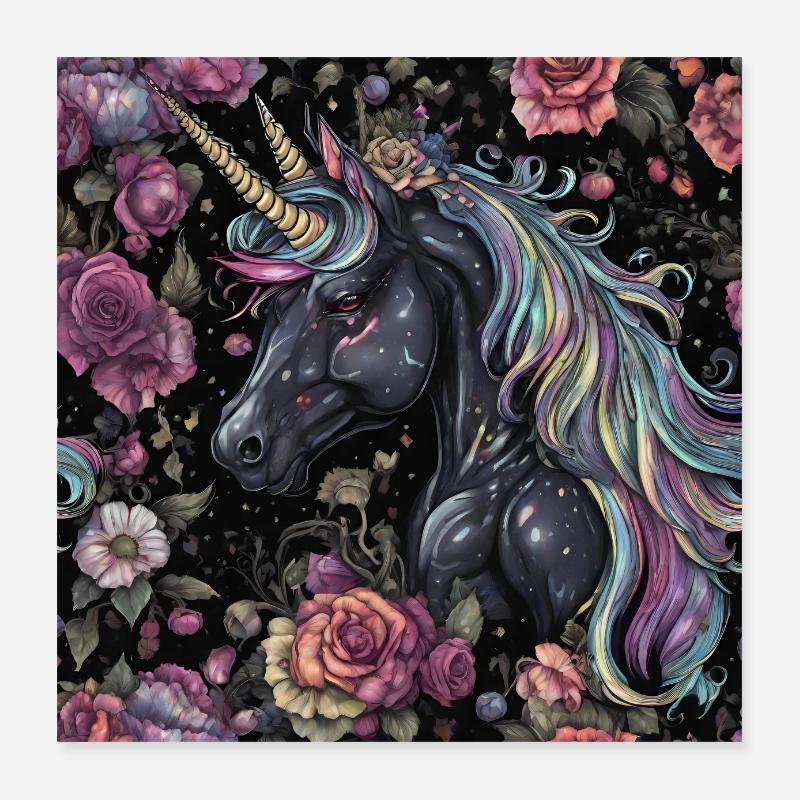 Conception de licorne noire Poster 40 x 40 cm