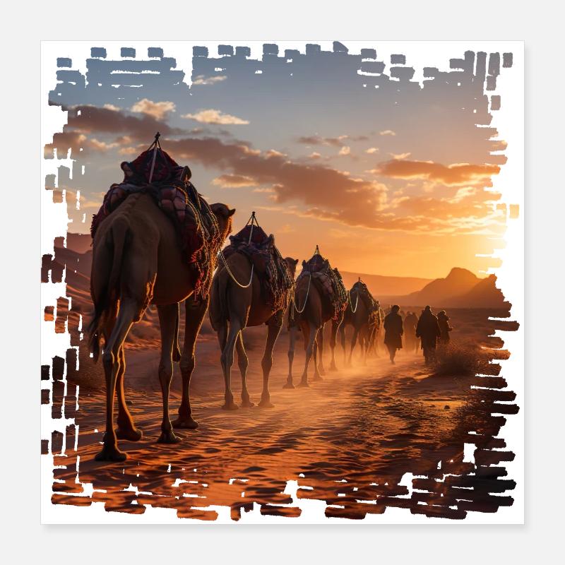 Une caravane de chameaux dans le désert Poster 40 x 40 cm