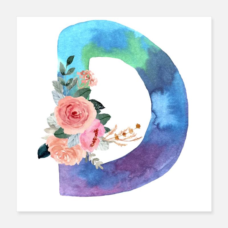 Buchstabe d Aquarell Poster 40x40 cm