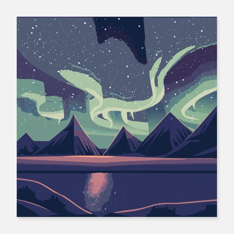 Polarlichter am Nachthimmel Poster 40x40 cm