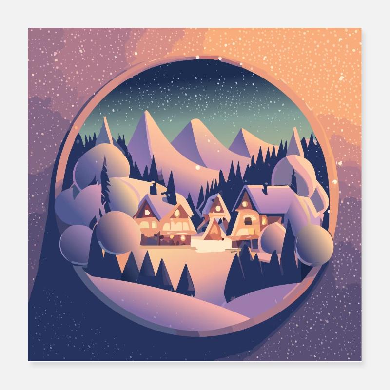 Dorf in Schneekugel - Poster 40x40 cm - Weiß