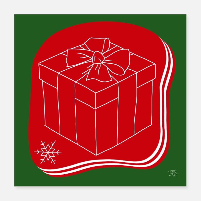 « cadeau », design boho line art, série « Noël » Poster 40 x 40 cm