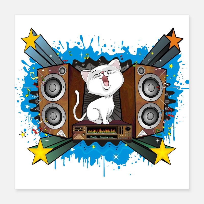 Chat qui chante Poster 40 x 40 cm