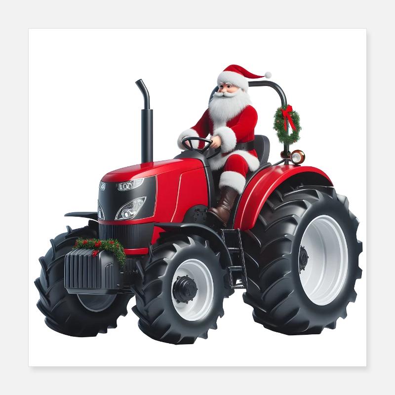 Nikolaus fährt auf rotem Traktor Poster 40x40 cm