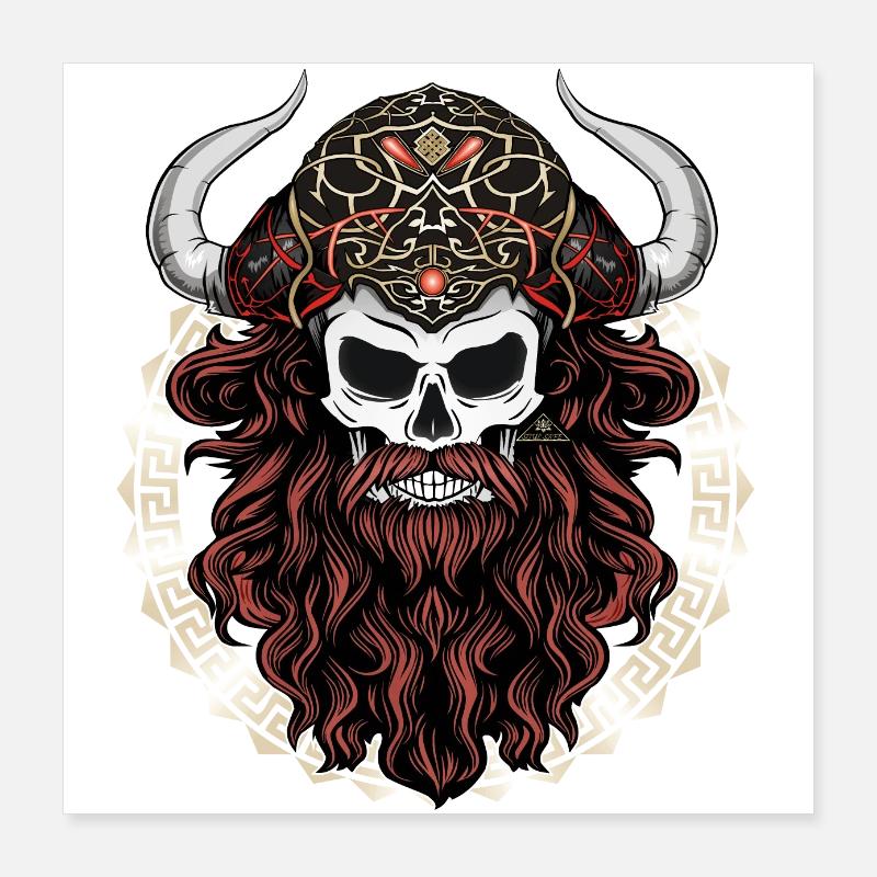 Skull Viking Helmet - Skull with Viking Helmet Poster 16" x 16" (40x40 cm)