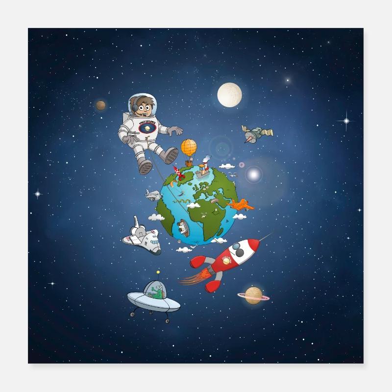 L’astronaute dans l’espace flottant autour de la terre. Poster 40 x 40 cm