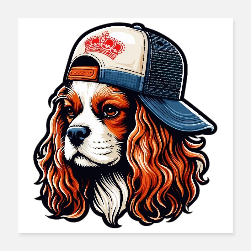 Cavalier King Charles chien avec une casquette Poster 40 x 40 cm