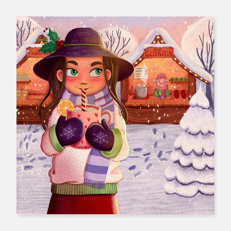 Illustration du marché de Noël Poster 40 x 40 cm