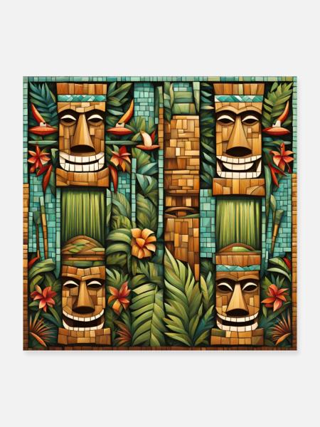 Tiki Mosaik - Poster 40x40 cm - Weiß