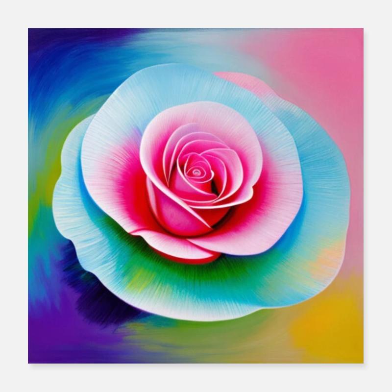 Peinture d'une rose aux couleurs dynamiques Poster 40 x 40 cm