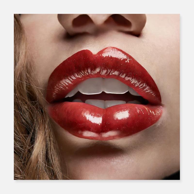 nice female lips black lipstick comic drawing Poster 16" x 16" (40x40 cm)