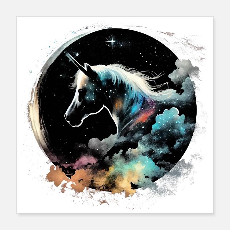 Nacht-Einhorn Poster 40x40 cm