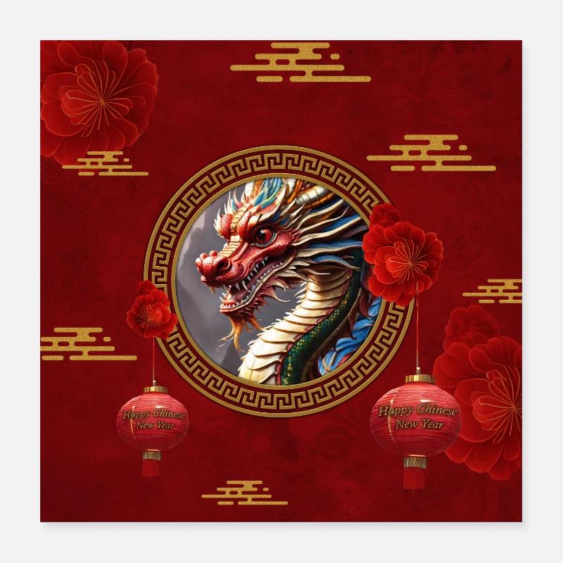 Bonne année du Dragon Chinois Poster 40 x 40 cm