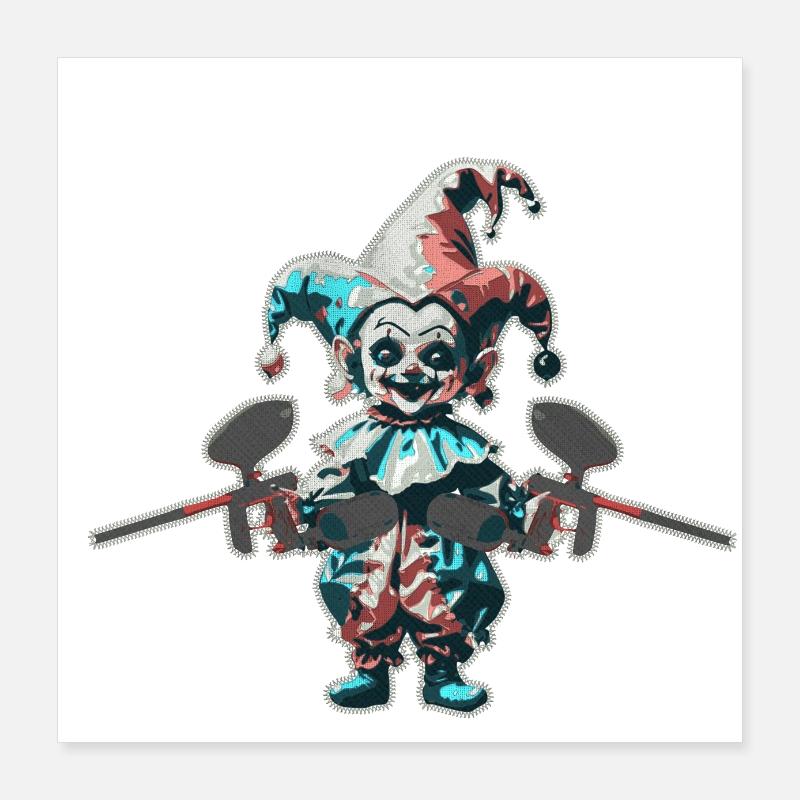 Embroydyred paintballing horror jester print Poster 16" x 16" (40x40 cm)