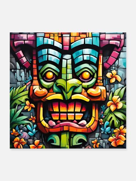 Tiki Mosaik - Poster 40x40 cm - Weiß