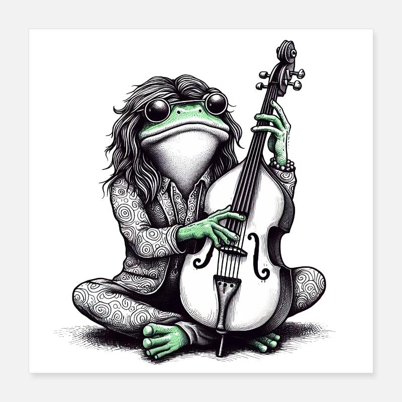 Grenouille avec violoncelle contrebasse Poster 40 x 40 cm