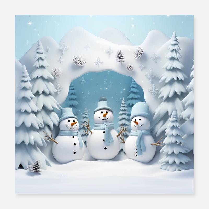 3 small snowmen Poster 16" x 16" (40x40 cm)