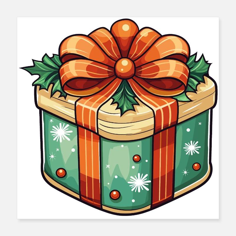 Gift in green with red bows Poster 16" x 16" (40x40 cm)