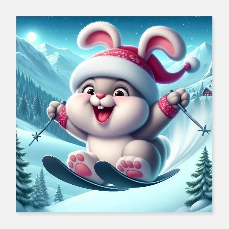 Lapin Saut Ski Noël Poster 40 x 40 cm