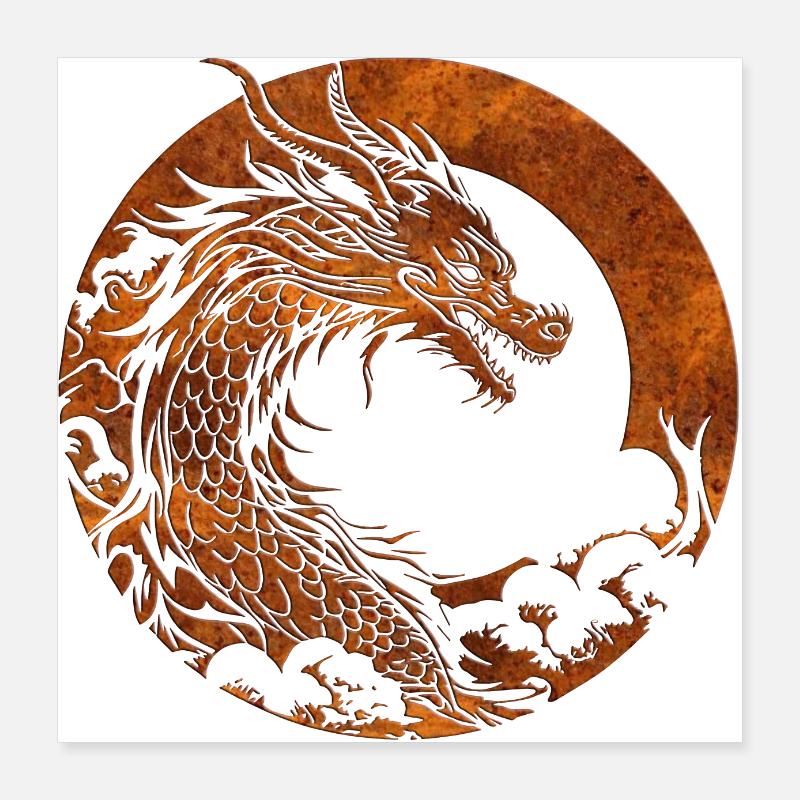 Fantasy Drache Anime Drachenkopf Mythisches Reptil Poster 40x40 cm