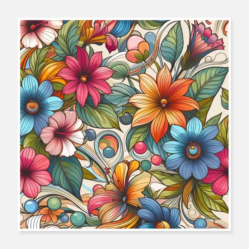 Fleurs végétal colorées Poster 40 x 40 cm