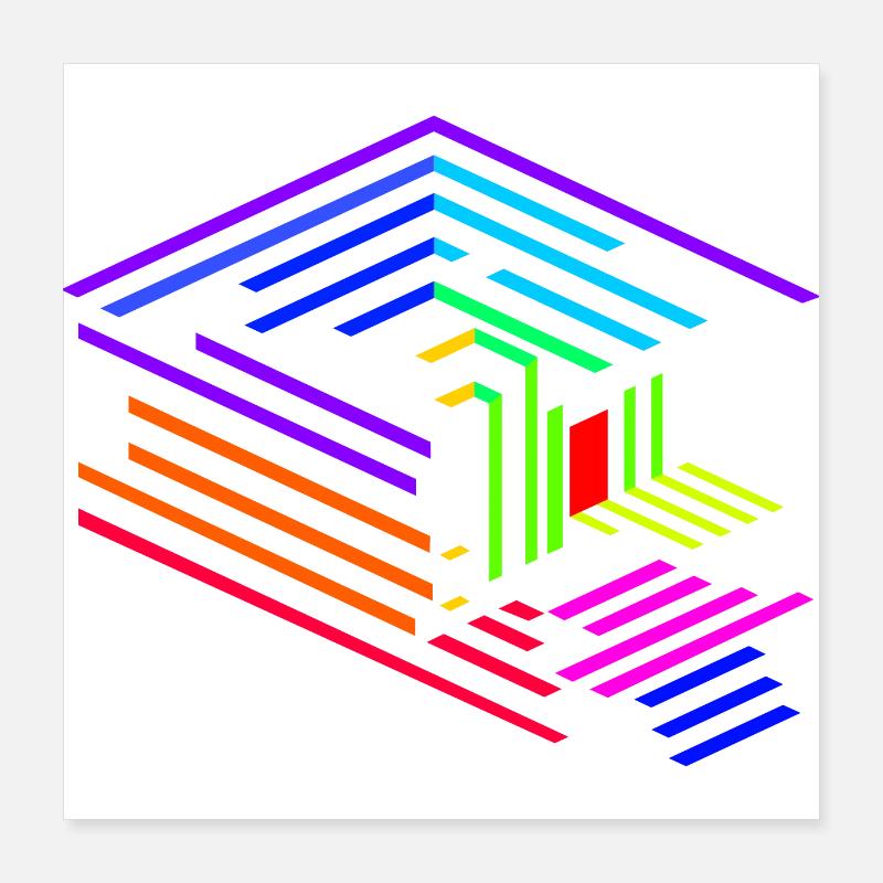Liniengeometrie eines Objektes in Regenbogenfarben - Poster 40x40 cm - Weiß