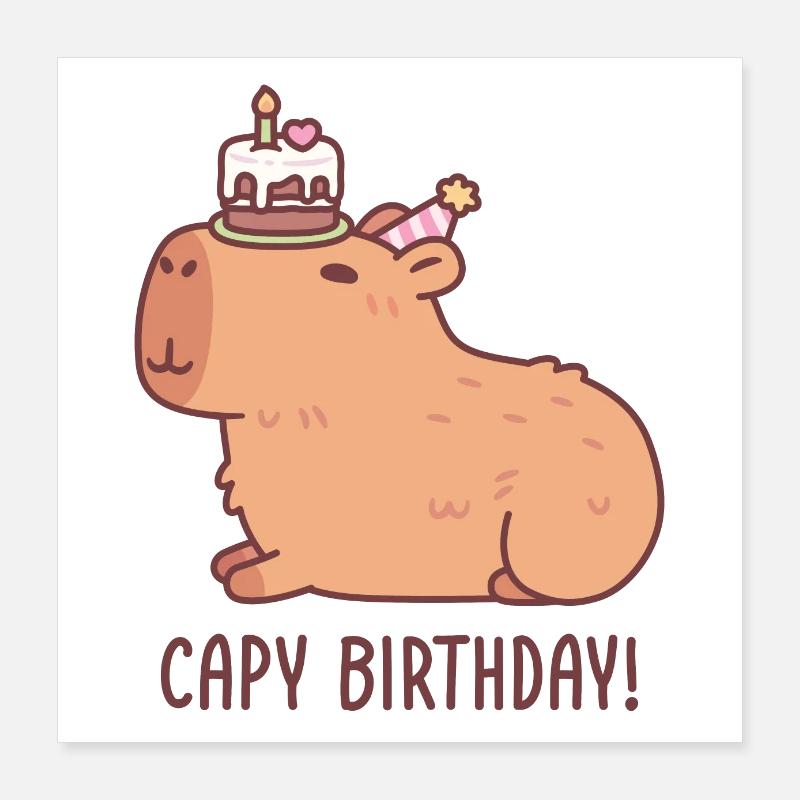 Capybara mignon avec gâteau sur la tête Capy Birthday Poster 40 x 40 cm