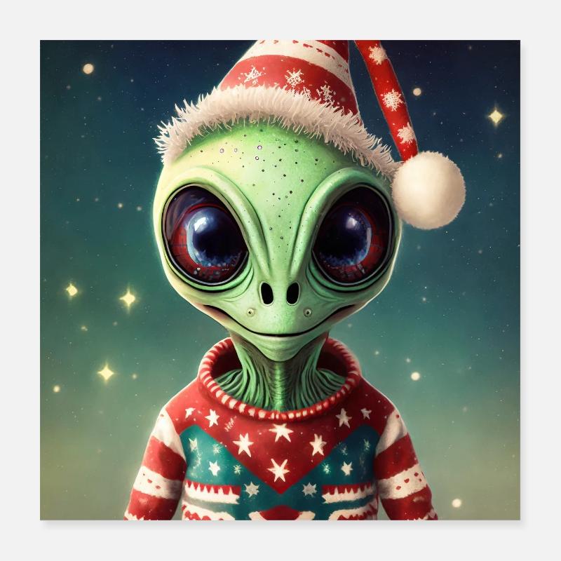 Alien trägt einen hässlichen Weihnachtspullover Poster 40x40 cm