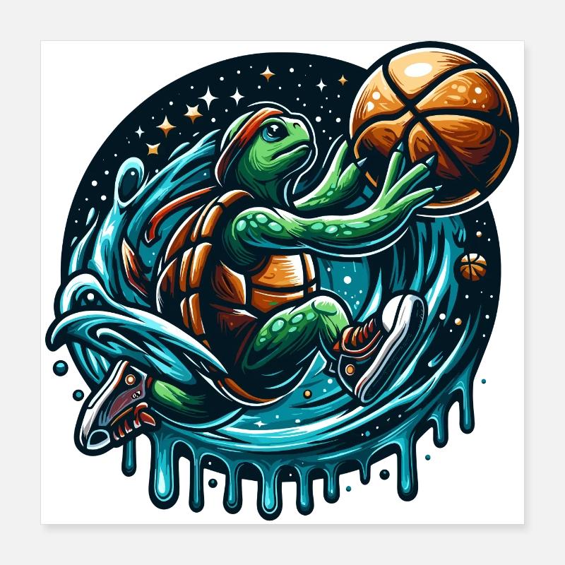 Basketball Turtle Dunking Gift Poster 16" x 16" (40x40 cm)