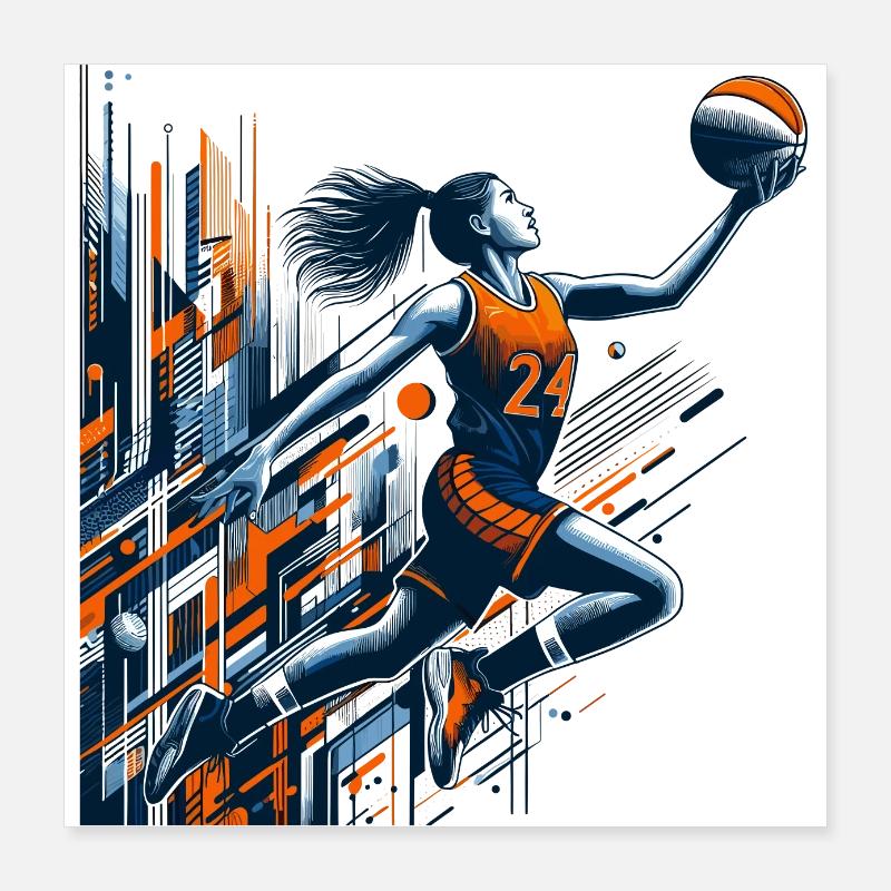 Frau Basketball Dunking Design Poster 40x40 cm