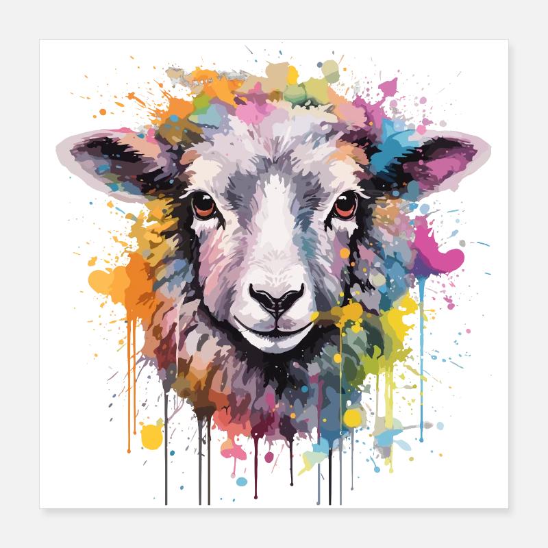 Watercolor Sheep with splash Poster 16" x 16" (40x40 cm)