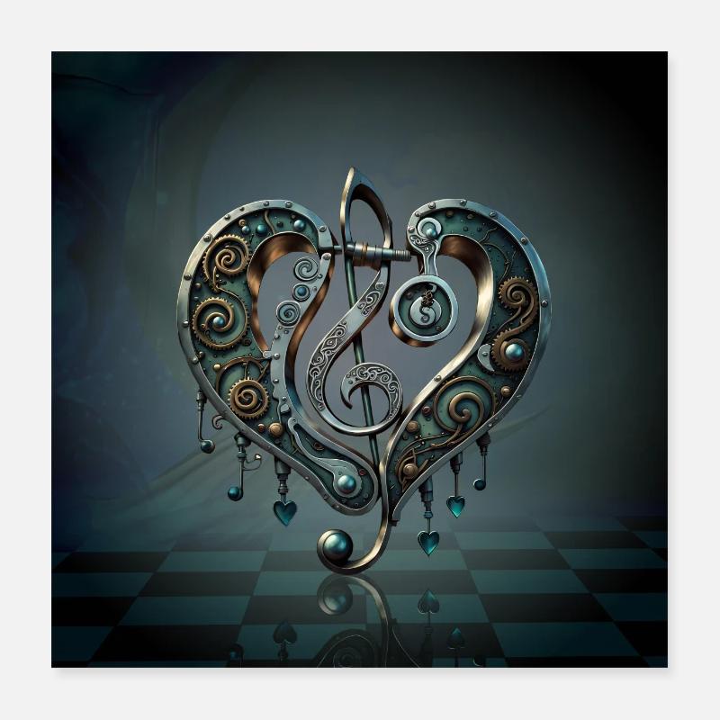 Coeur élégant avec clé dans le style steampunk. Poster 40 x 40 cm
