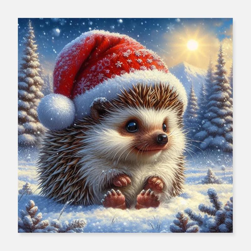 Hérisson de Noël Poster 40 x 40 cm