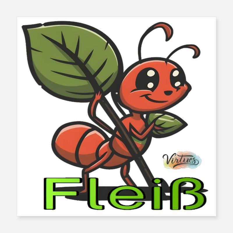 Werte mit Tieren: FLeiß Poster 40x40 cm