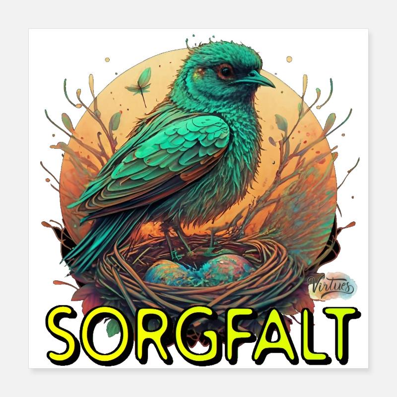 Werte mit Tieren: Sorgfalt Poster 40x40 cm