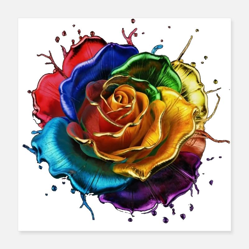 Bunte Blüte in den Farben des Regenbogens Poster 40x40 cm