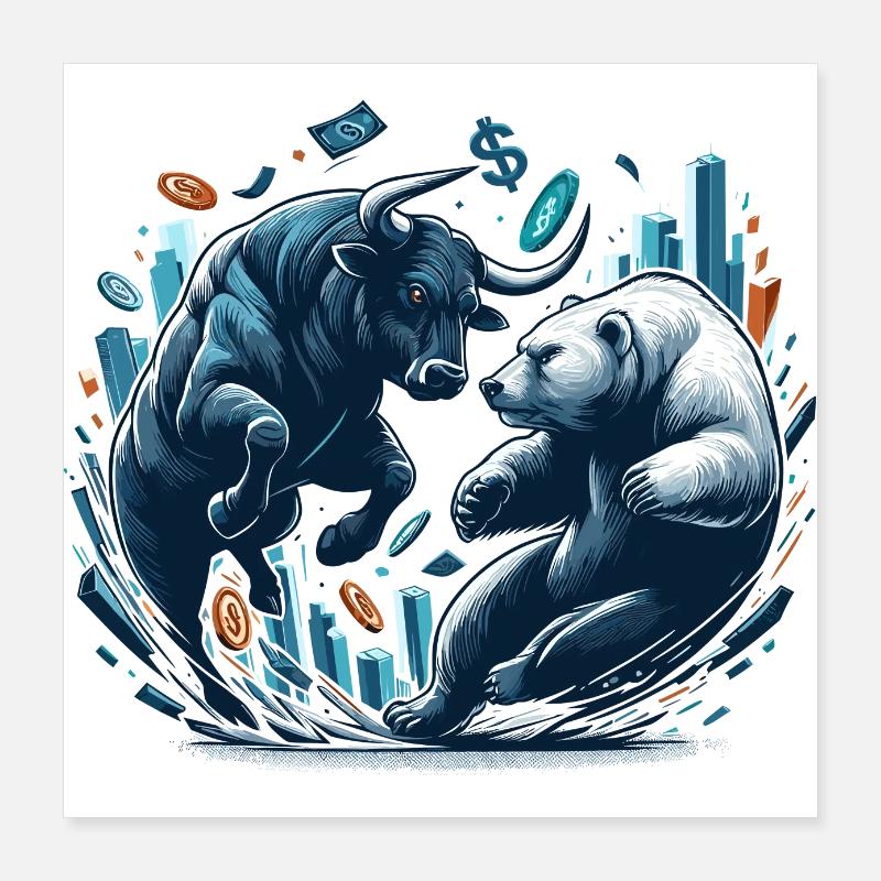 Finance Taurus Bear Fight Wall Street Gift Poster 16" x 16" (40x40 cm)