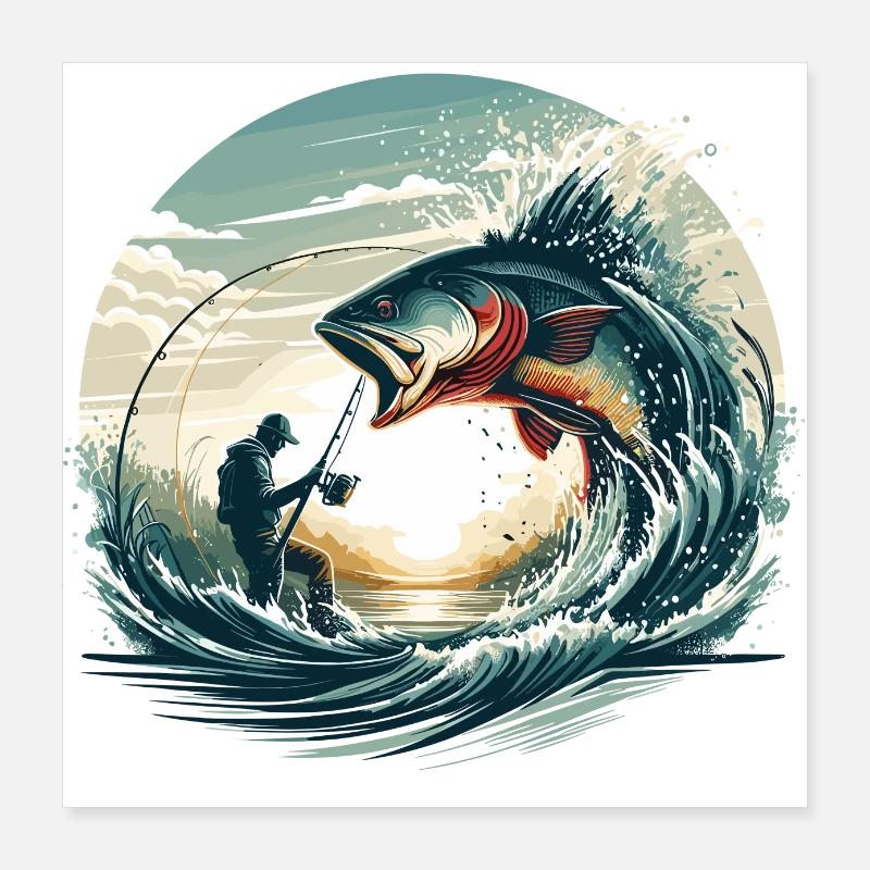 Pêche pêcheur dynamique cadeau Poster 40 x 40 cm