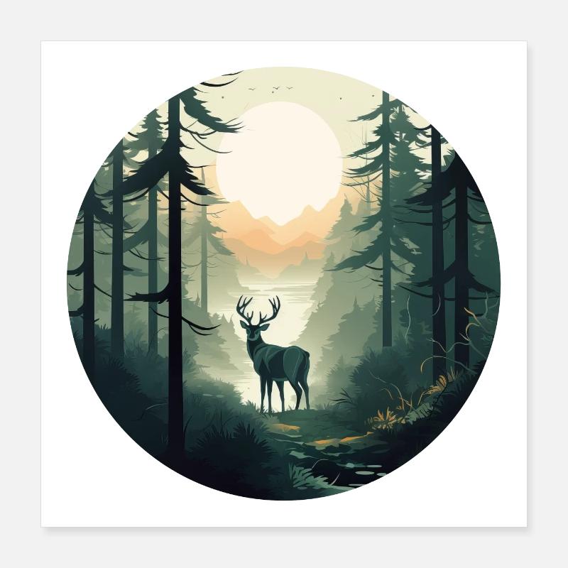 Morgendlicher Wald Poster 40x40 cm