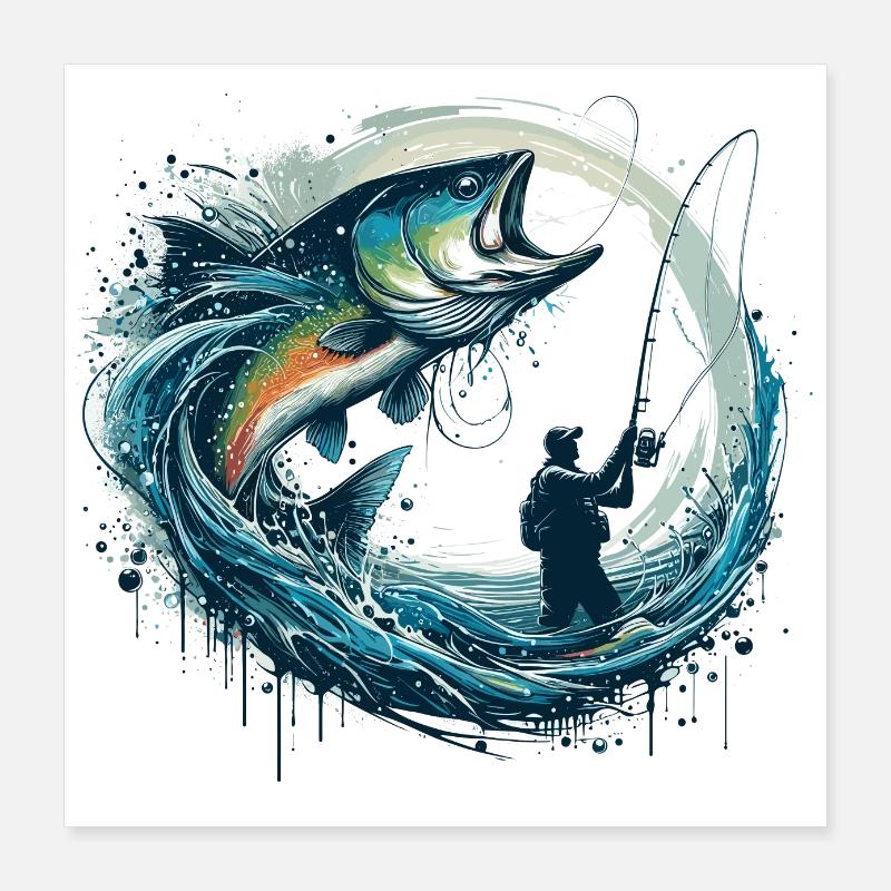 Angeln dynamisch Geschenk Poster 40x40 cm